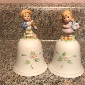Vintage Homco Little Boy & Little Girl Porcelain Bisque Bell Set #1416 w/Clapper